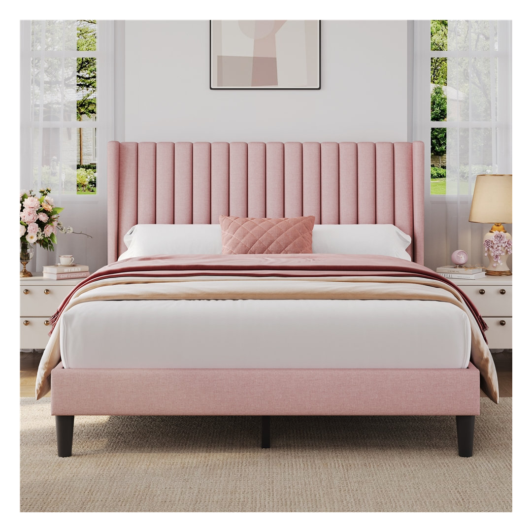 Upholstered Bed Frame with Wing Side